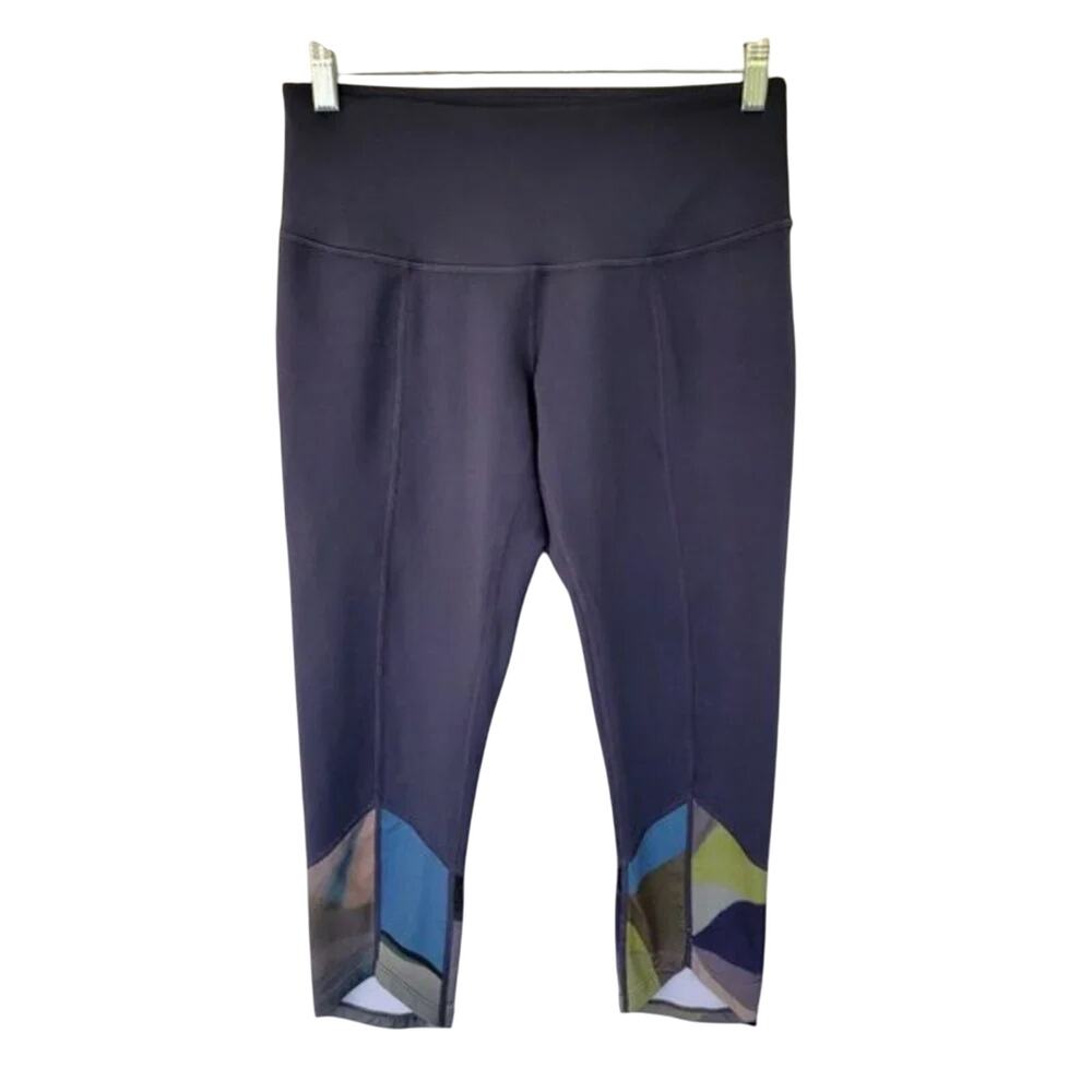 Zella Cropped Leggings Gray Multicolor Hem Pull On Womens Size M Workout Pants